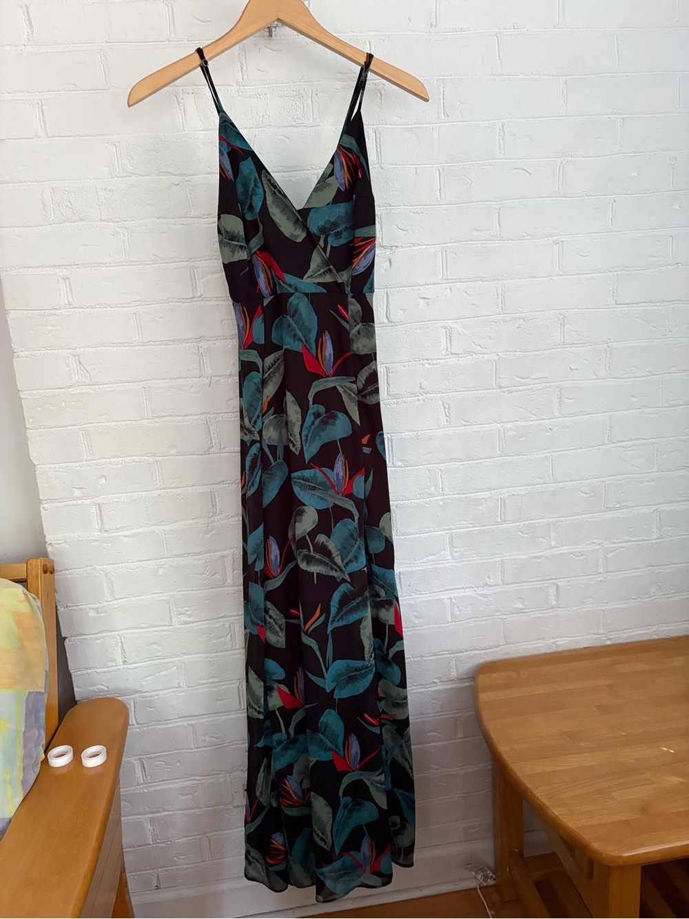 Lulu’s Black and Green Maxi Dress with Leaf Print
